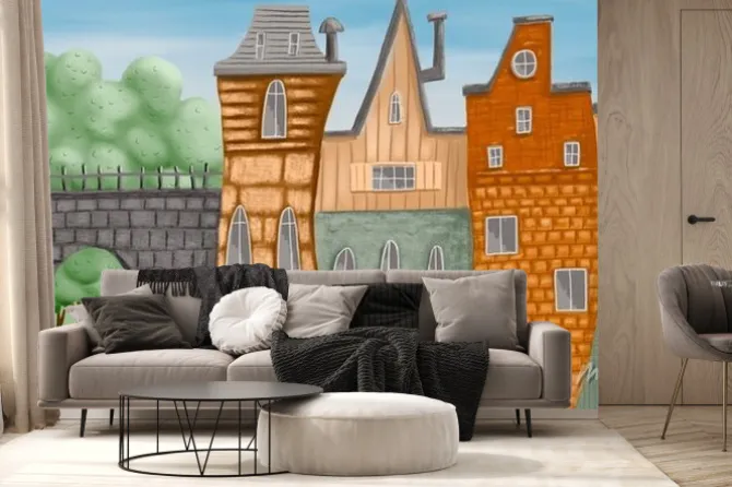 Fototapeta: A small painted city. colorful houses. a fabulous city. childrens