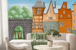 Fototapeta: A small painted city. colorful houses. a fabulous city. childrens