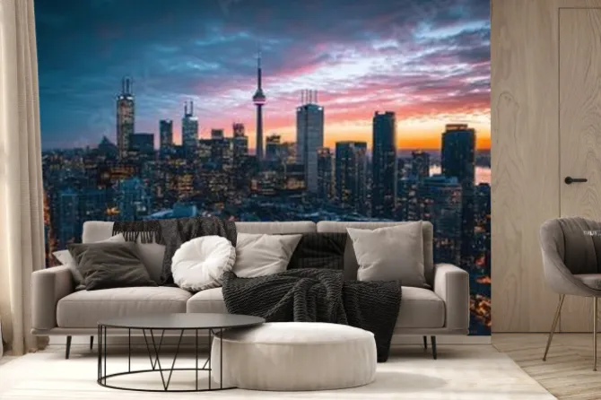 Fototapeta: A stunning twilight cityscape of toronto, showcasing skyscrapers