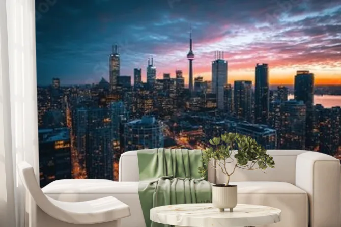 Fototapeta: A stunning twilight cityscape of toronto, showcasing skyscrapers