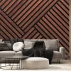 Fototapeta: A wall of wooden slats in the color of dark wood with a pattern
