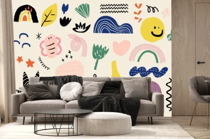 Fototapeta: Abstract art background vector. creative hand drawn various shapes