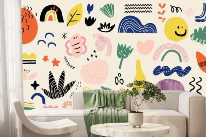 Fototapeta: Abstract art background vector. creative hand drawn various shapes