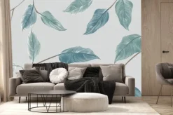 Fototapeta: Abstract art background with tree leaves hand drawn in art line