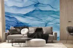 Fototapeta: Abstract blue paint background by liquid fluid watercolor or