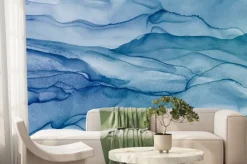 Fototapeta: Abstract blue paint background by liquid fluid watercolor or