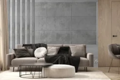 Fototapeta: Abstract empty, modern concrete room with light from left, fence