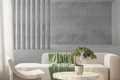 Fototapeta: Abstract empty, modern concrete room with light from left, fence