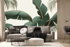 Fototapeta: Abstract luxury light art background with green and gold palm