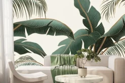 Fototapeta: Abstract luxury light art background with green and gold palm