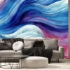Fototapeta: Abstract pink blue wavy with blurred light curved lines background.