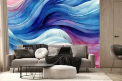 Fototapeta: Abstract pink blue wavy with blurred light curved lines background.