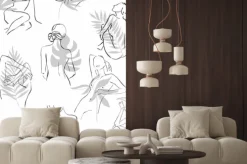 Fototapeta: Abstract womens silhouette minimalist line and tropical palm