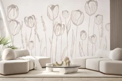 Fototapeta: Abstrakcja beżowej łąki z tulipanami