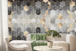 Fototapeta: Abstrakcja geometryczna ze złotymi heksagonami
