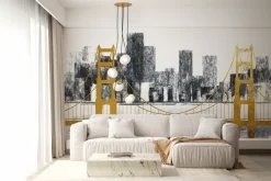 Fototapeta: Abstrakcja miasta ze złotym mostem