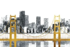 Fototapeta: Abstrakcja miasta ze złotym mostem