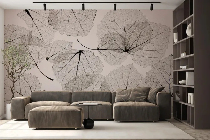 Fototapeta: Abstrakcja odbitych liści na ścianie