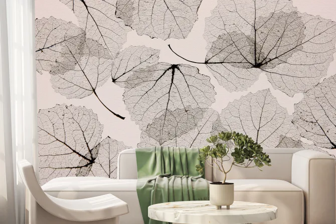 Fototapeta: Abstrakcja odbitych liści na ścianie