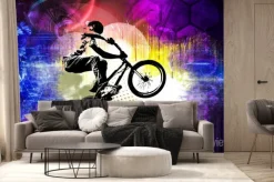 Fototapeta: Abstrakcyjna grafika z rowerzystą wykonującym ewolucję