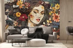 Fototapeta: Abstrakcyjna mozaika kobiecy portret z kwiatami