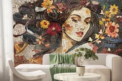 Fototapeta: Abstrakcyjna mozaika kobiecy portret z kwiatami