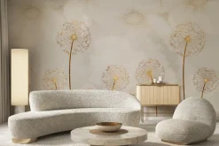 Fototapeta: Abstrakcyjne dmuchawce w złotawym kolorze na tle delikatnych