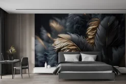 Fototapeta: Abstrakcyjne 3d pióra czarne i złote