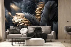 Fototapeta: Abstrakcyjne 3d pióra czarne i złote