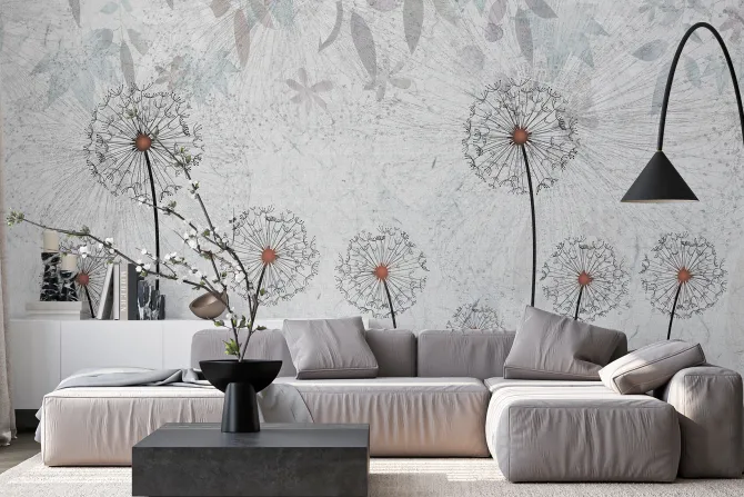 Fototapeta: Abstrakcyjne dmuchawce na szarym tle z delikatną teksturą nowoczesny