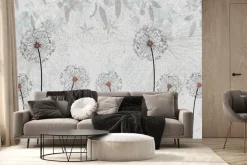 Fototapeta: Abstrakcyjne dmuchawce na szarym tle z delikatną teksturą nowoczesny