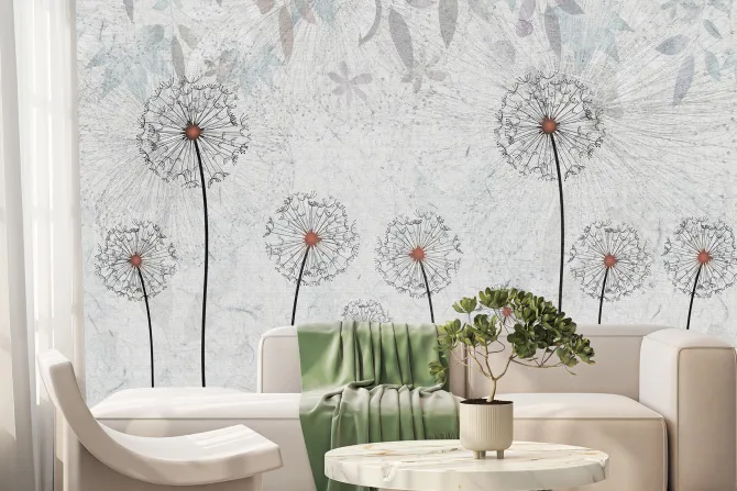 Fototapeta: Abstrakcyjne dmuchawce na szarym tle z delikatną teksturą nowoczesny