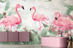 Fototapeta: Abstrakcyjne flamingi wśród liści