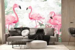 Fototapeta: Abstrakcyjne flamingi wśród liści