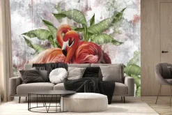 Fototapeta: Abstrakcyjne flamingi na betonie