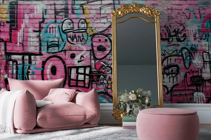 Fototapeta: Abstrakcyjne ilustracje na ceglanym murze