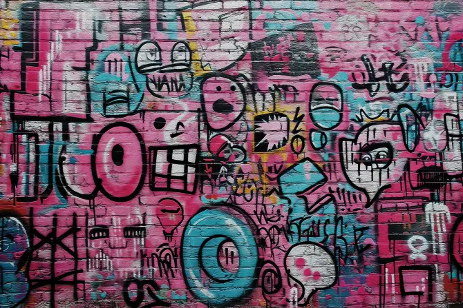 Fototapeta: Abstrakcyjne ilustracje na ceglanym murze