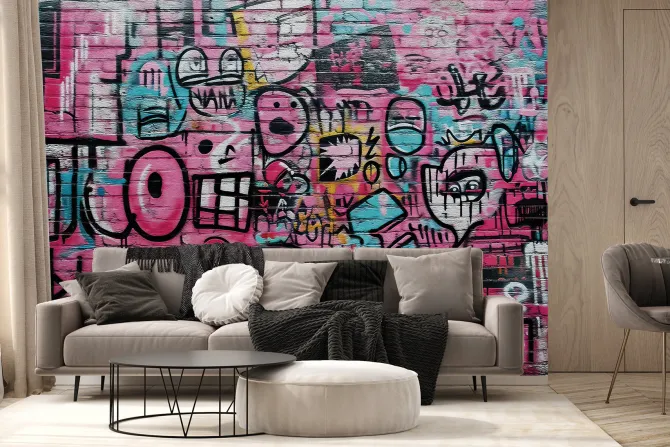 Fototapeta: Abstrakcyjne ilustracje na ceglanym murze