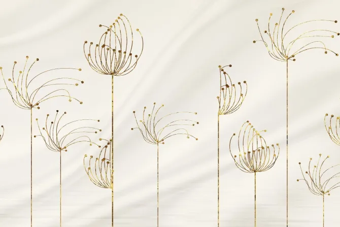 Fototapeta: Abstrakcyjne kwiaty dmuchawce w złotawych odcieniach na beżowym