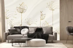 Fototapeta: Abstrakcyjne kwiaty dmuchawce w złotawych odcieniach na beżowym