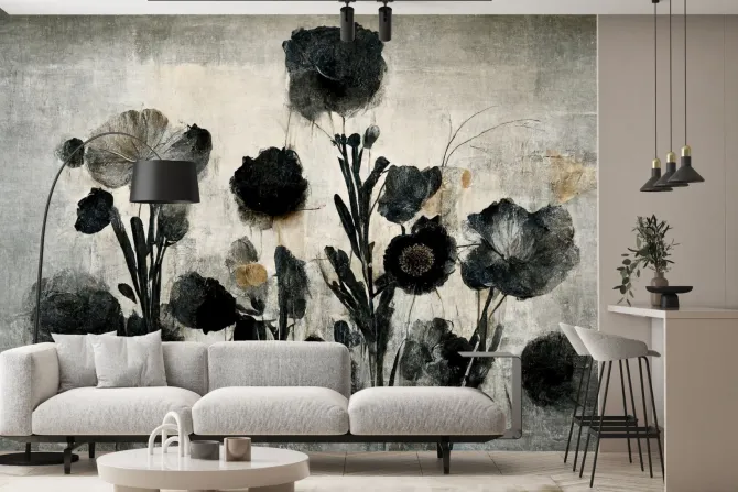 Fototapeta: Abstrakcyjne kwiaty w nowoczesnym stylu na betonowym tle