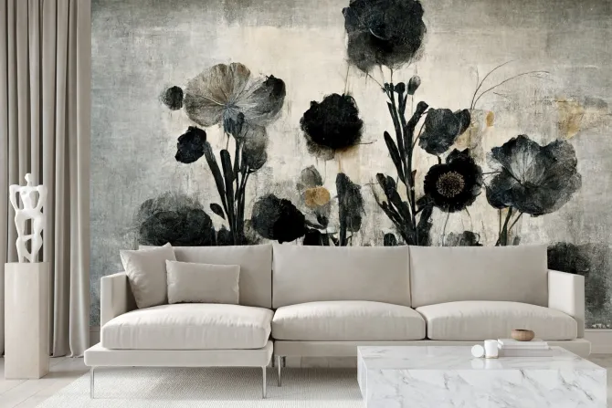 Fototapeta: Abstrakcyjne kwiaty w nowoczesnym stylu na betonowym tle