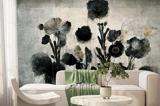 Fototapeta: Abstrakcyjne kwiaty w nowoczesnym stylu na betonowym tle