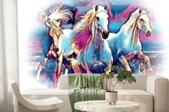 Fototapeta: Abstrakcyjne konie z różowymi grzywami