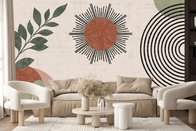 Fototapeta: Abstrakcyjne słońce z roślinnością