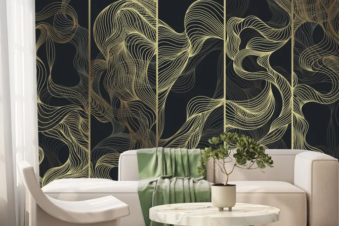 Fototapeta: Abstrakcyjne złote fale z linii