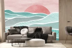 Fototapeta: Abstrakcyjny krajobraz z różowym zachodem słońca
