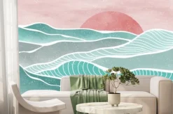 Fototapeta: Abstrakcyjny krajobraz z różowym zachodem słońca