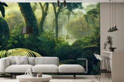 Fototapeta: Abstrakcyjny krajobraz zielona dżungla z tropikalnymi roślinami