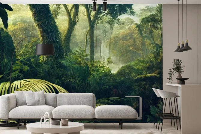 Fototapeta: Abstrakcyjny krajobraz zielona dżungla z tropikalnymi roślinami